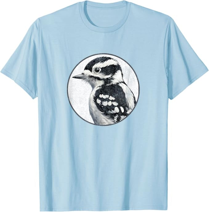 Downy Woodpecker T-Shirt Retro Design by Bird.fan | Men's Birding Graphic Tee