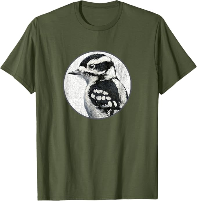 Downy Woodpecker T-Shirt Retro Design by Bird.fan | Men's Birding Graphic Tee