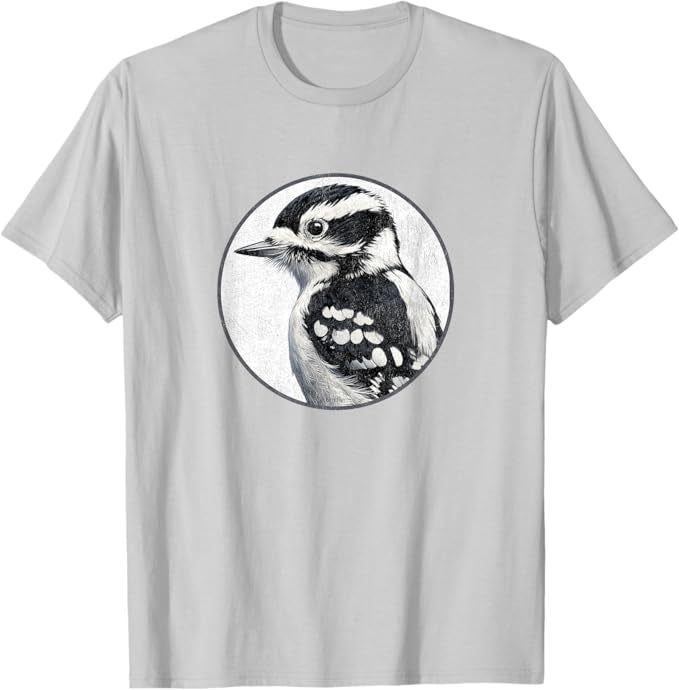 Downy Woodpecker T-Shirt Retro Design by Bird.fan | Men's Birding Graphic Tee
