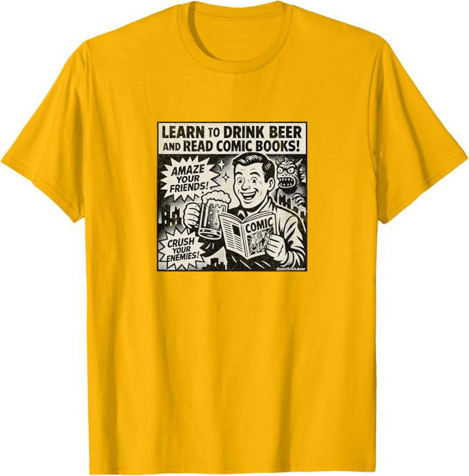 Learn to Drink Beer and Read Comic Books Retro Advertisement T-Shirt | ComicBook.beer Graphic Tee