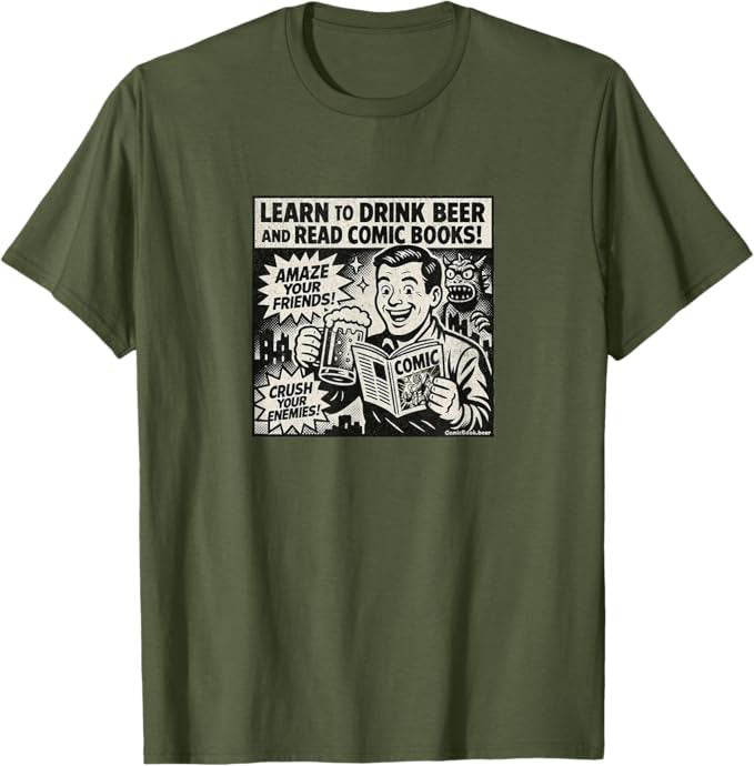 Learn to Drink Beer and Read Comic Books Retro Advertisement T-Shirt | ComicBook.beer Graphic Tee