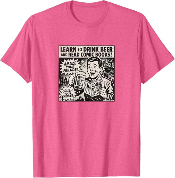 Learn to Drink Beer and Read Comic Books Retro Advertisement T-Shirt | ComicBook.beer Graphic Tee