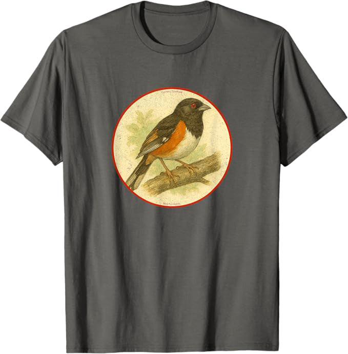 Retro Eastern Towhee Bird Design T-Shirt Design 10 Colors by Bird Fantastic | Birding Graphic Tee