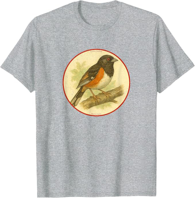 Retro Eastern Towhee Bird Design T-Shirt Design 10 Colors by Bird Fantastic | Birding Graphic Tee