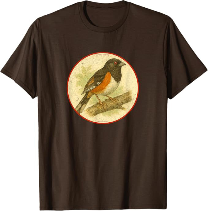Retro Eastern Towhee Bird Design T-Shirt Design 10 Colors by Bird Fantastic | Birding Graphic Tee