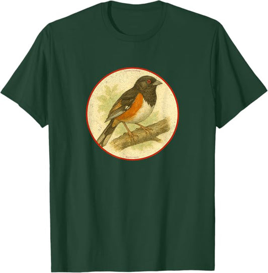 Retro Eastern Towhee Bird Design T-Shirt Design 10 Colors by Bird Fantastic | Birding Graphic Tee