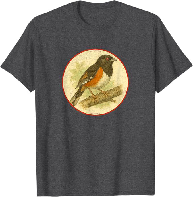 Retro Eastern Towhee Bird Design T-Shirt Design 10 Colors by Bird Fantastic | Birding Graphic Tee