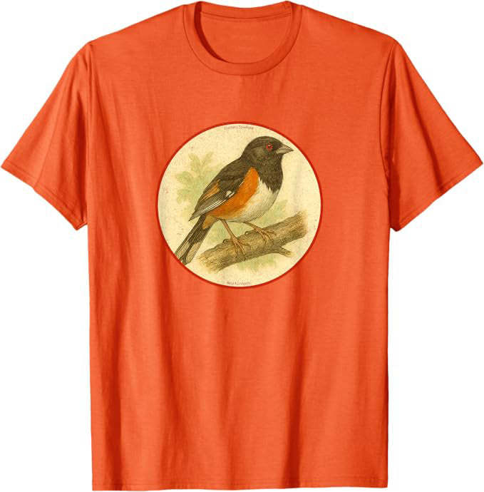 Retro Eastern Towhee Bird Design T-Shirt Design 10 Colors by Bird Fantastic | Birding Graphic Tee