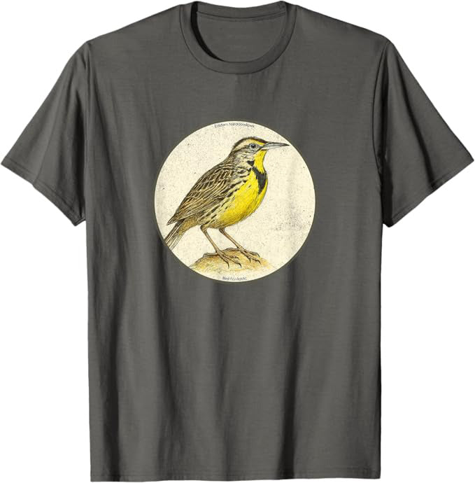 Colorful Retro Eastern Meadowlark Bird T-Shirt Design 10 Colors by Bird.Fan | Birding Graphic Tee