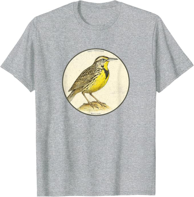 Colorful Retro Eastern Meadowlark Bird T-Shirt Design 10 Colors by Bird.Fan | Birding Graphic Tee