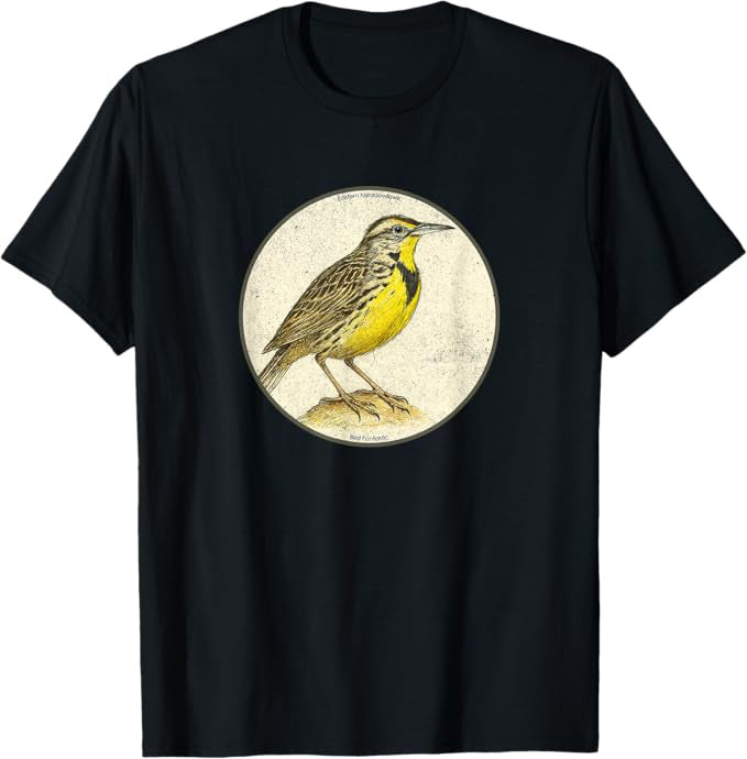 Colorful Retro Eastern Meadowlark Bird T-Shirt Design 10 Colors by Bird.Fan | Birding Graphic Tee