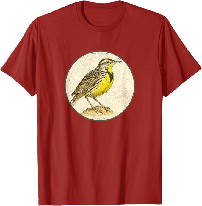 Colorful Retro Eastern Meadowlark Bird T-Shirt Design 10 Colors by Bird.Fan | Birding Graphic Tee