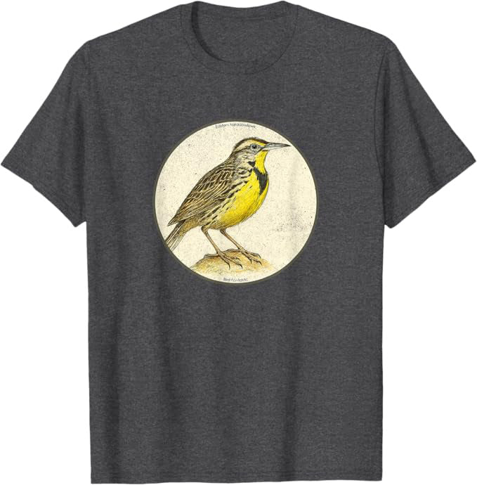 Colorful Retro Eastern Meadowlark Bird T-Shirt Design 10 Colors by Bird.Fan | Birding Graphic Tee