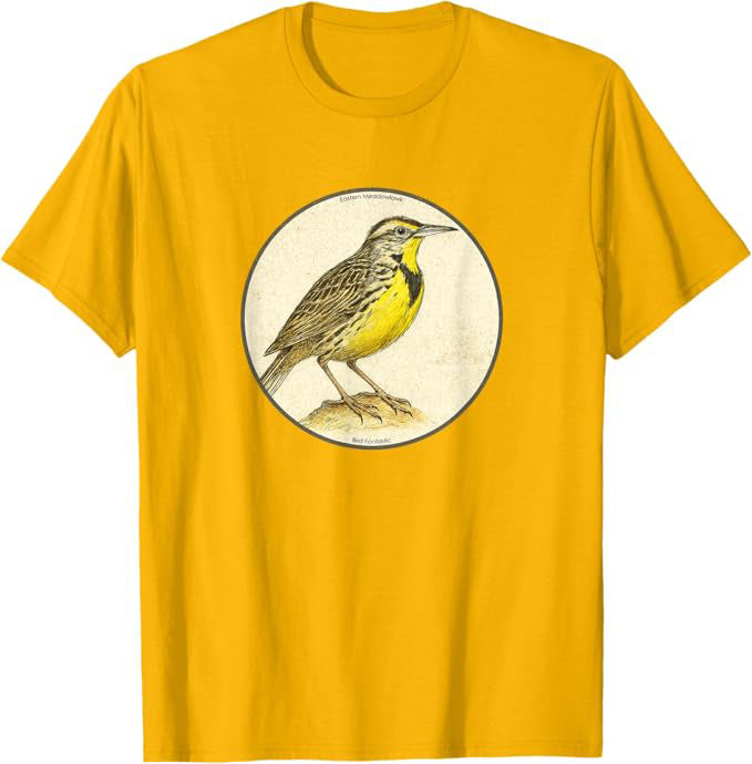Colorful Retro Eastern Meadowlark Bird T-Shirt Design 10 Colors by Bird.Fan | Birding Graphic Tee