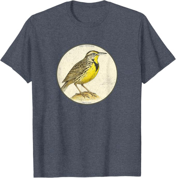 Colorful Retro Eastern Meadowlark Bird T-Shirt Design 10 Colors by Bird.Fan | Birding Graphic Tee