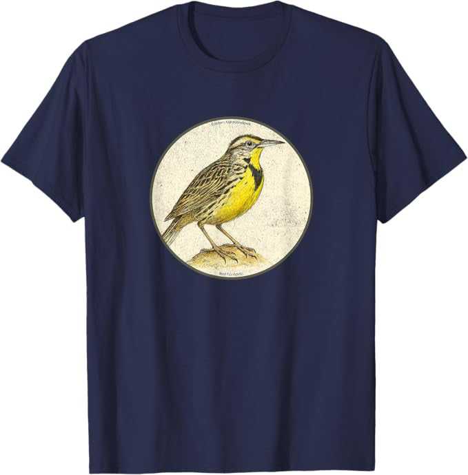 Colorful Retro Eastern Meadowlark Bird T-Shirt Design 10 Colors by Bird.Fan | Birding Graphic Tee