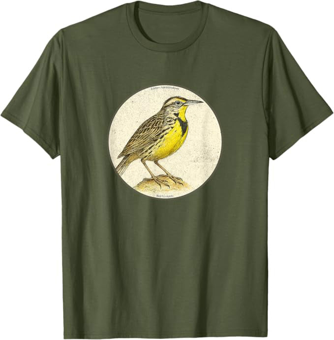 Colorful Retro Eastern Meadowlark Bird T-Shirt Design 10 Colors by Bird.Fan | Birding Graphic Tee