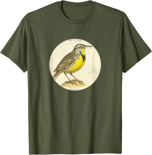 Colorful Retro Eastern Meadowlark Bird T-Shirt Design 10 Colors by Bird.Fan | Birding Graphic Tee