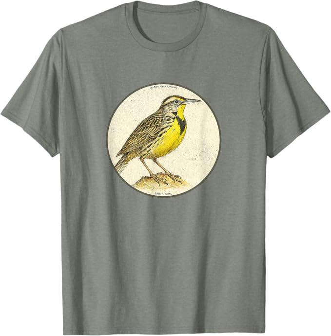 Colorful Retro Eastern Meadowlark Bird T-Shirt Design 10 Colors by Bird.Fan | Birding Graphic Tee