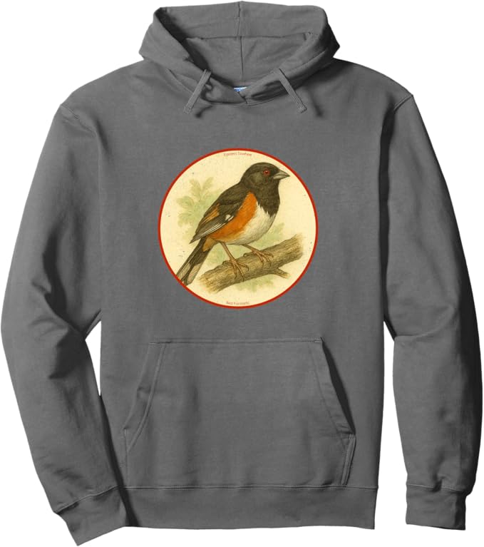 Retro Eastern Towhee Hoodie – Vintage Bird Design Sweatshirt