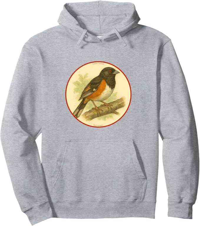 Retro Eastern Towhee Hoodie – Vintage Bird Design Sweatshirt