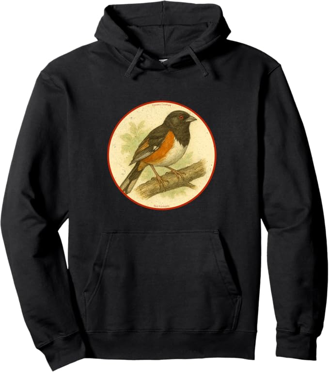 Retro Eastern Towhee Hoodie – Vintage Bird Design Sweatshirt