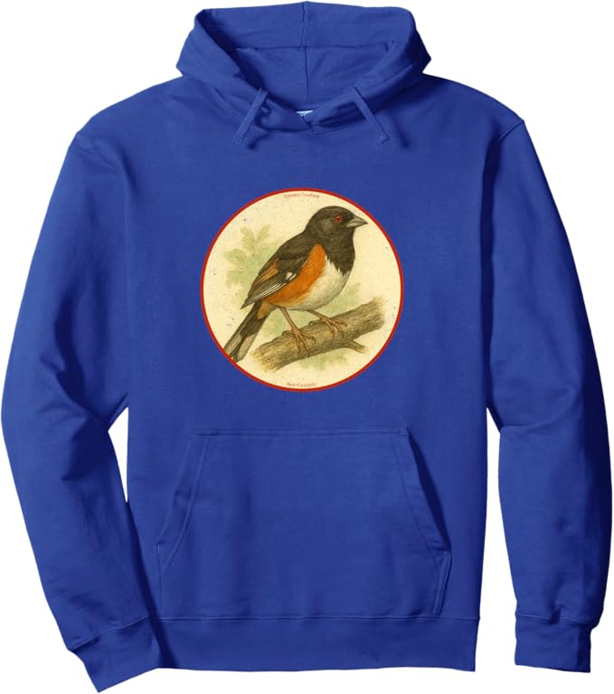 Retro Eastern Towhee Hoodie – Vintage Bird Design Sweatshirt
