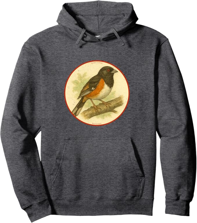 Retro Eastern Towhee Hoodie – Vintage Bird Design Sweatshirt