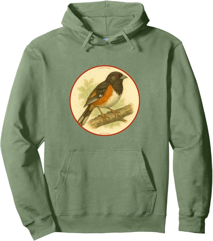 Retro Eastern Towhee Hoodie – Vintage Bird Design Sweatshirt