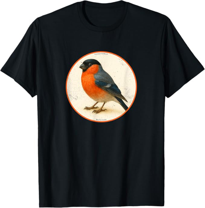 Eurasian Bullfinch T-Shirt Retro Design by Bird.fan | Birding Graphic Tee