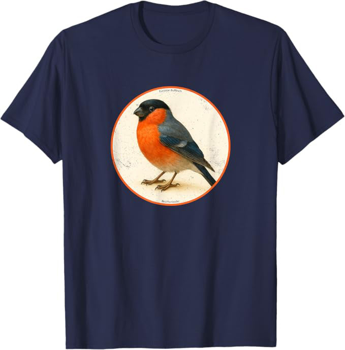 Eurasian Bullfinch T-Shirt Retro Design by Bird.fan | Birding Graphic Tee