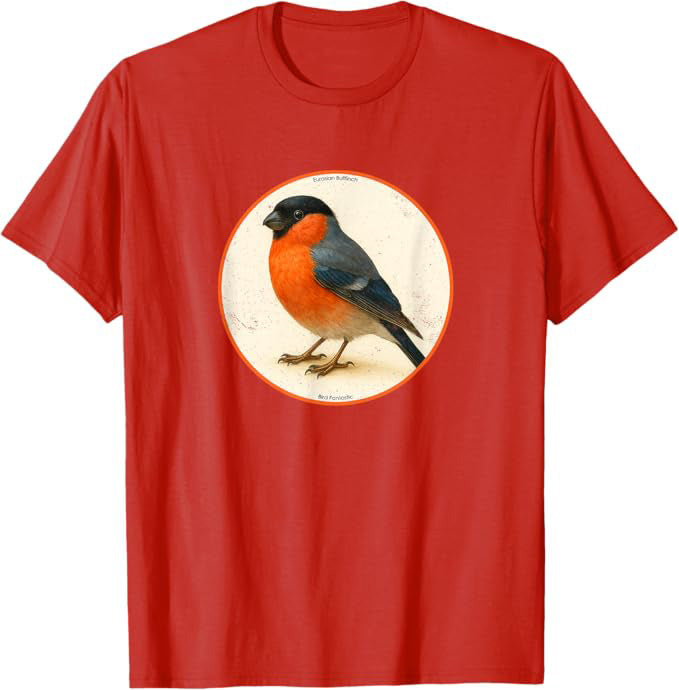 Eurasian Bullfinch T-Shirt Retro Design by Bird.fan | Birding Graphic Tee