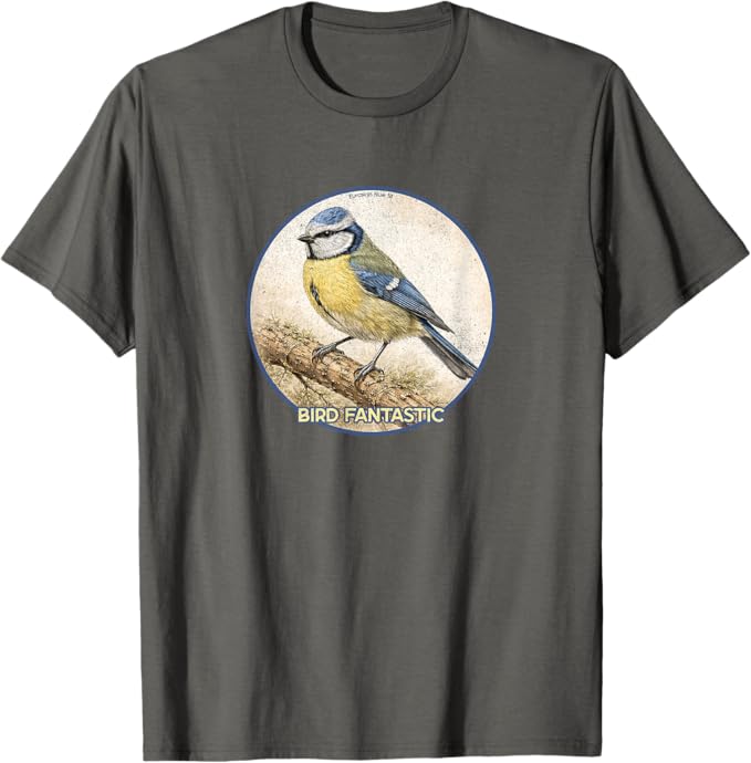 Retro Eurasian Blue Tit T-Shirt Design 10 Colors by Bird Fantastic | Birding Graphic Tee