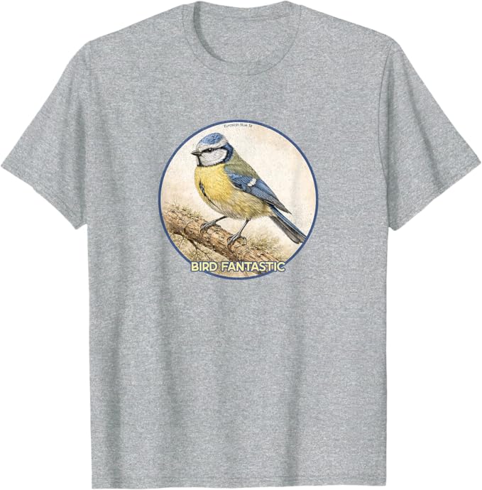 Retro Eurasian Blue Tit T-Shirt Design 10 Colors by Bird Fantastic | Birding Graphic Tee