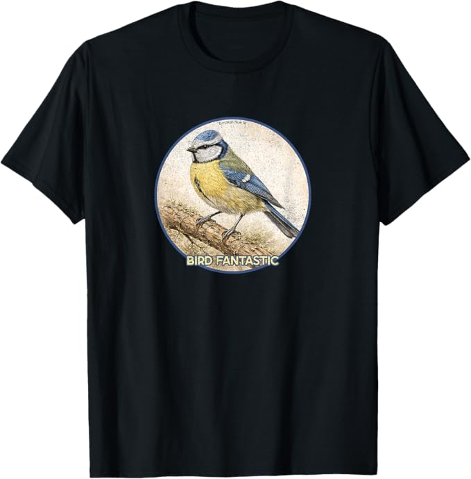 Retro Eurasian Blue Tit T-Shirt Design 10 Colors by Bird Fantastic | Birding Graphic Tee