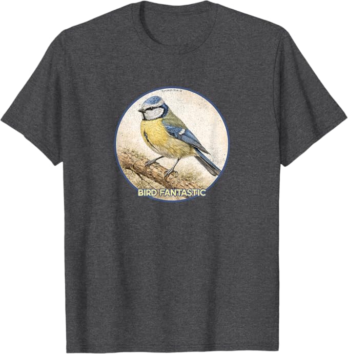 Retro Eurasian Blue Tit T-Shirt Design 10 Colors by Bird Fantastic | Birding Graphic Tee