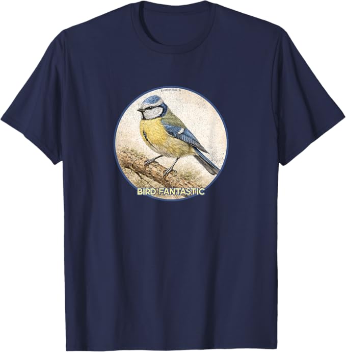 Retro Eurasian Blue Tit T-Shirt Design 10 Colors by Bird Fantastic | Birding Graphic Tee