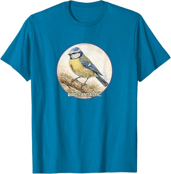 Retro Eurasian Blue Tit T-Shirt Design 10 Colors by Bird Fantastic | Birding Graphic Tee