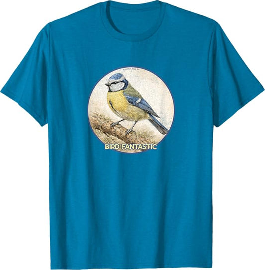 Retro Eurasian Blue Tit T-Shirt Design 10 Colors by Bird Fantastic | Birding Graphic Tee