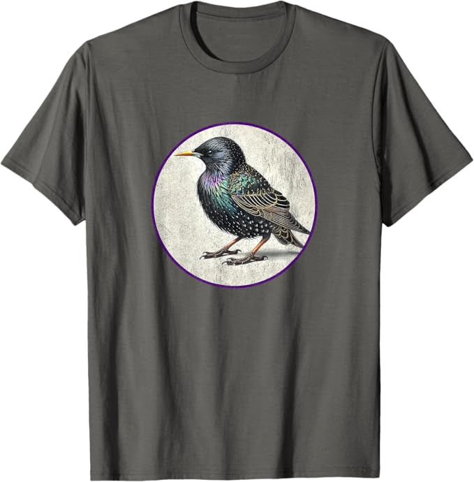 European Starling T-Shirt Retro Design by Bird.fan | Men's Birding Graphic Tee
