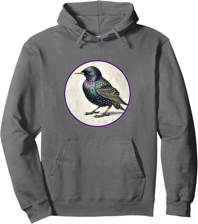 European Starling Retro Bird Design Unisex Pullover Hoodie by Bird.fan