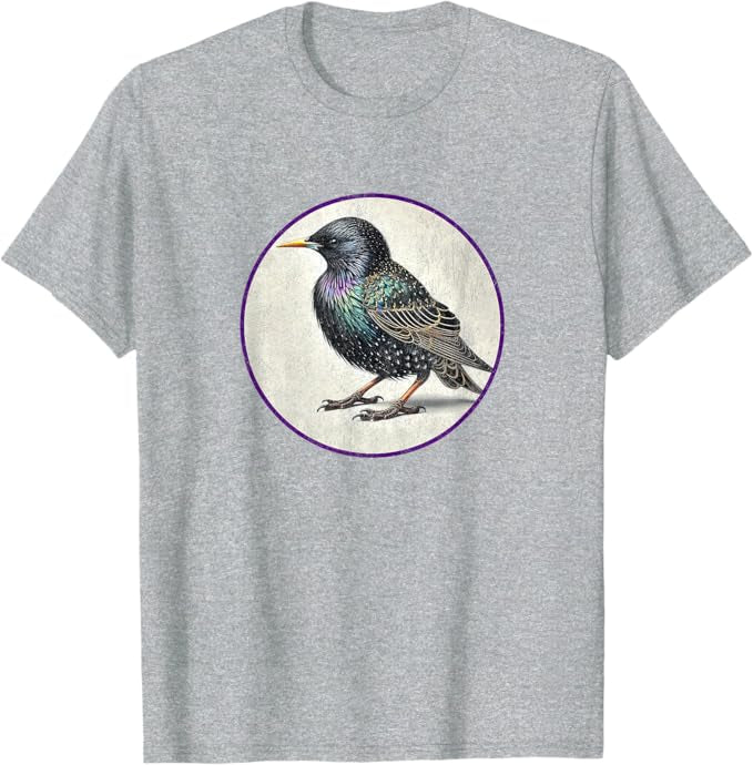 European Starling T-Shirt Retro Design by Bird.fan | Men's Birding Graphic Tee