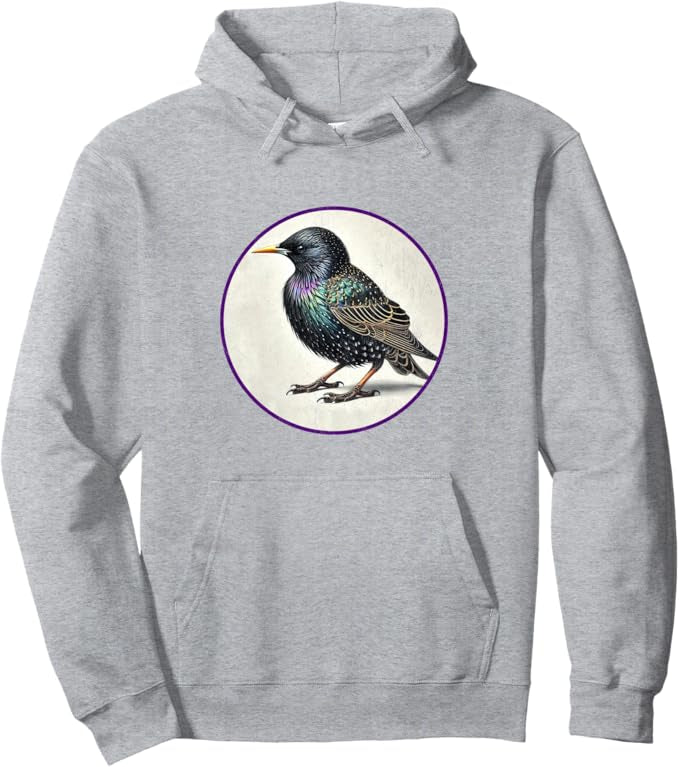European Starling Retro Bird Design Unisex Pullover Hoodie by Bird.fan