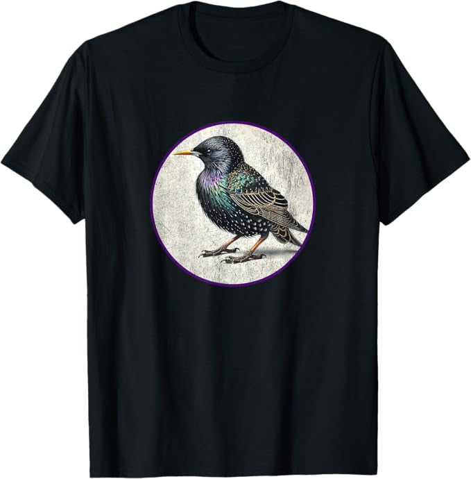 European Starling T-Shirt Retro Design by Bird.fan | Men's Birding Graphic Tee