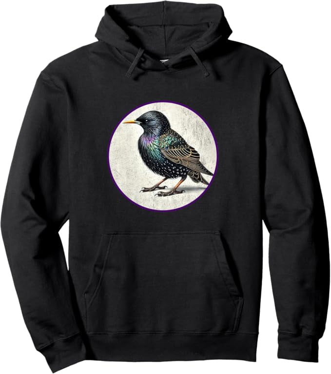 European Starling Retro Bird Design Unisex Pullover Hoodie by Bird.fan