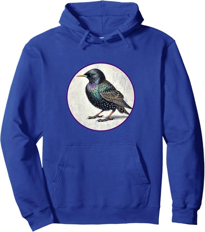 European Starling Retro Bird Design Unisex Pullover Hoodie by Bird.fan