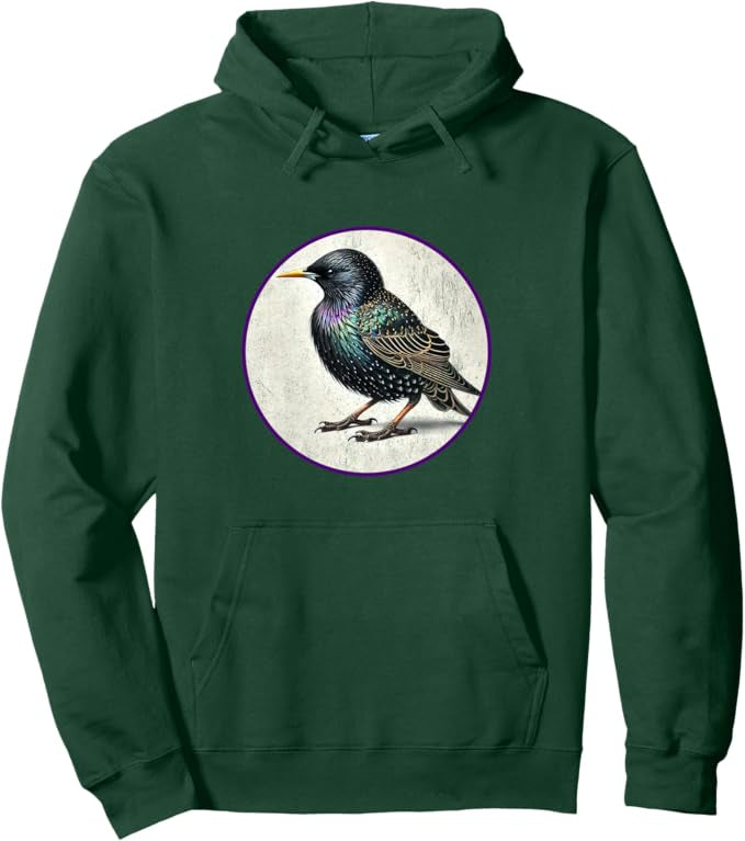 European Starling Retro Bird Design Unisex Pullover Hoodie by Bird.fan