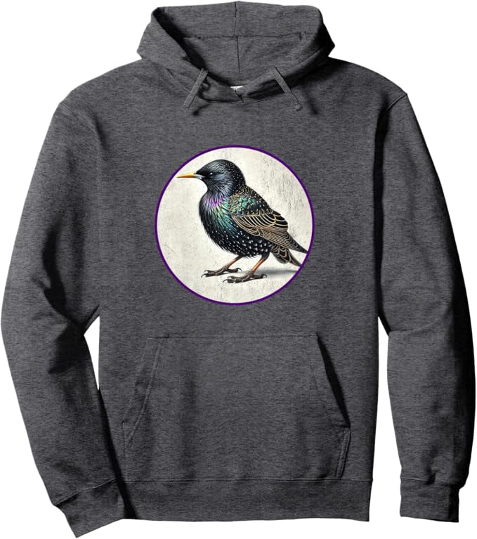 European Starling Retro Bird Design Unisex Pullover Hoodie by Bird.fan