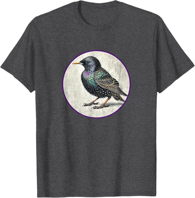 European Starling T-Shirt Retro Design by Bird.fan | Men's Birding Graphic Tee