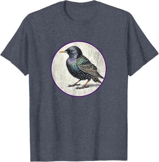 European Starling T-Shirt Retro Design by Bird.fan | Men's Birding Graphic Tee